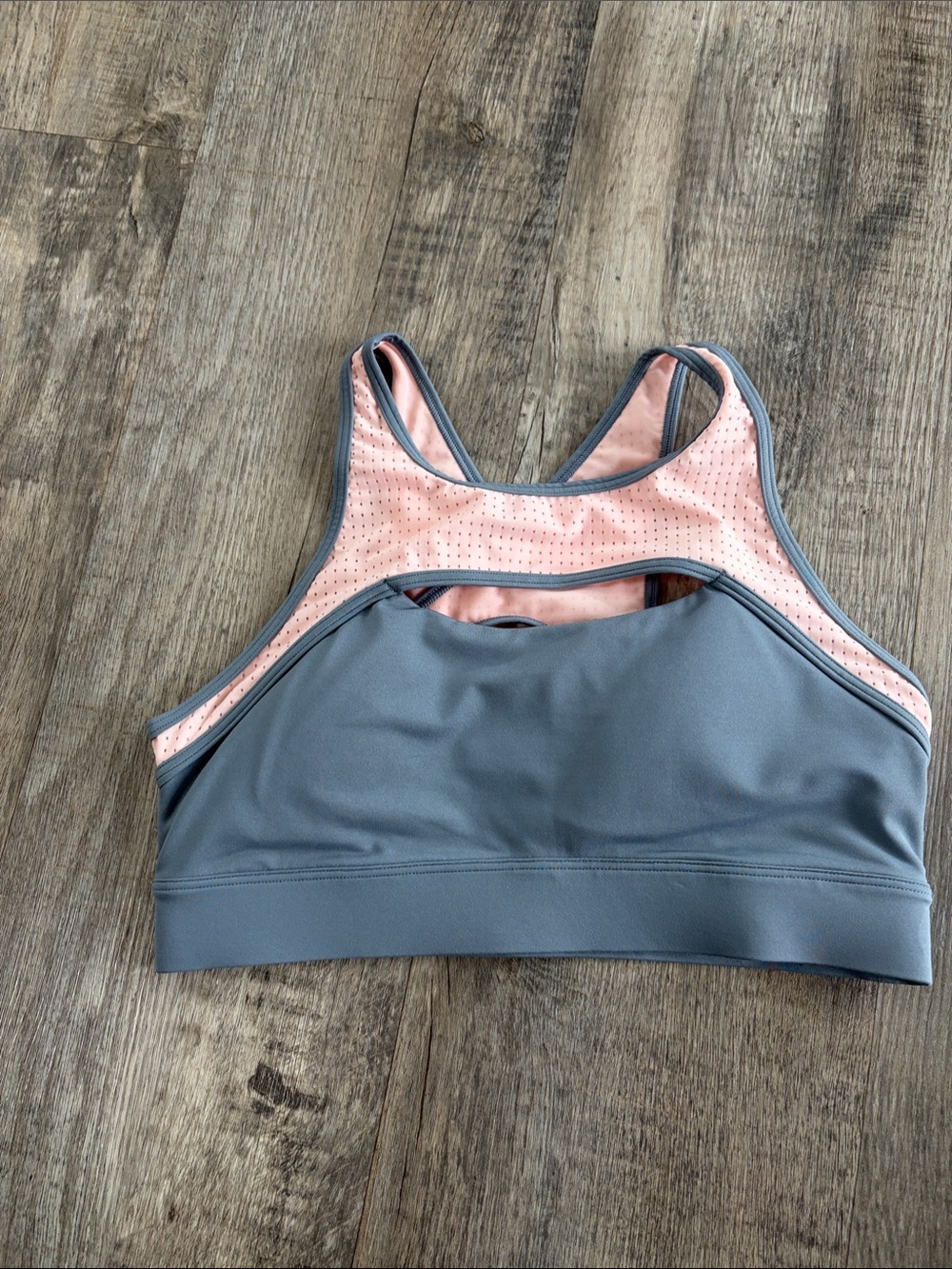 Fabletics Gray Sports Bra with Pink Mesh Lining